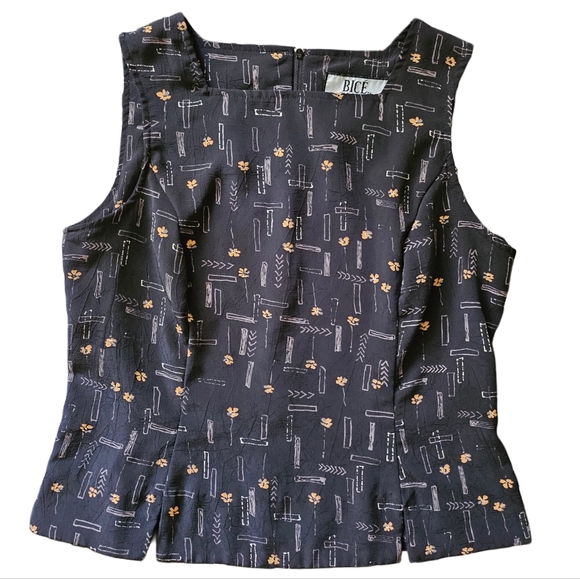 Sag Harbor Tops - Bicé by Sag Harbor Petite Womens Vest Shirt Black Abstract Design Yellow Flowers